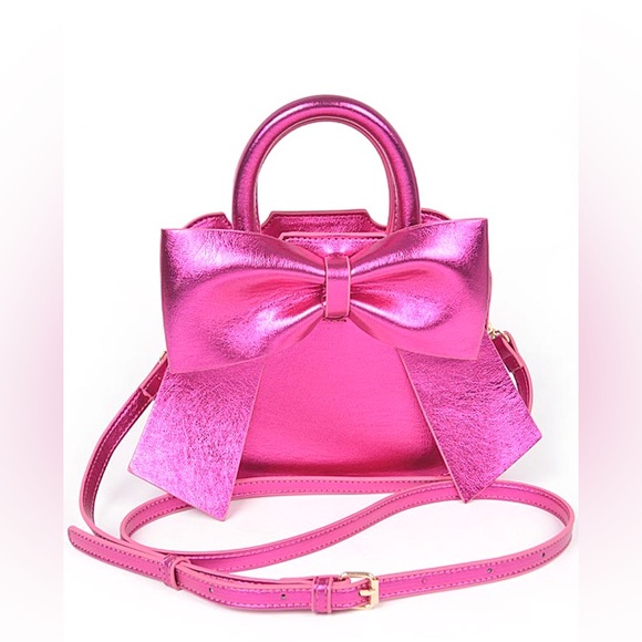Metallic Pink Bow Top Handle Bag - Picture 7 of 7
